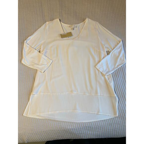 NWT Michael Kors Glam Minimalist Ivory Flowy Long Sleeve V Neck Blouse Large - Picture 11 of 12
